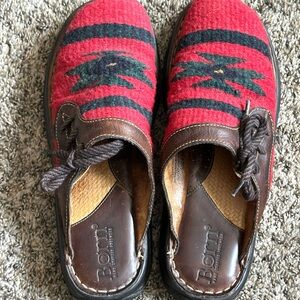 BORN Aztec wool and leather slip on.